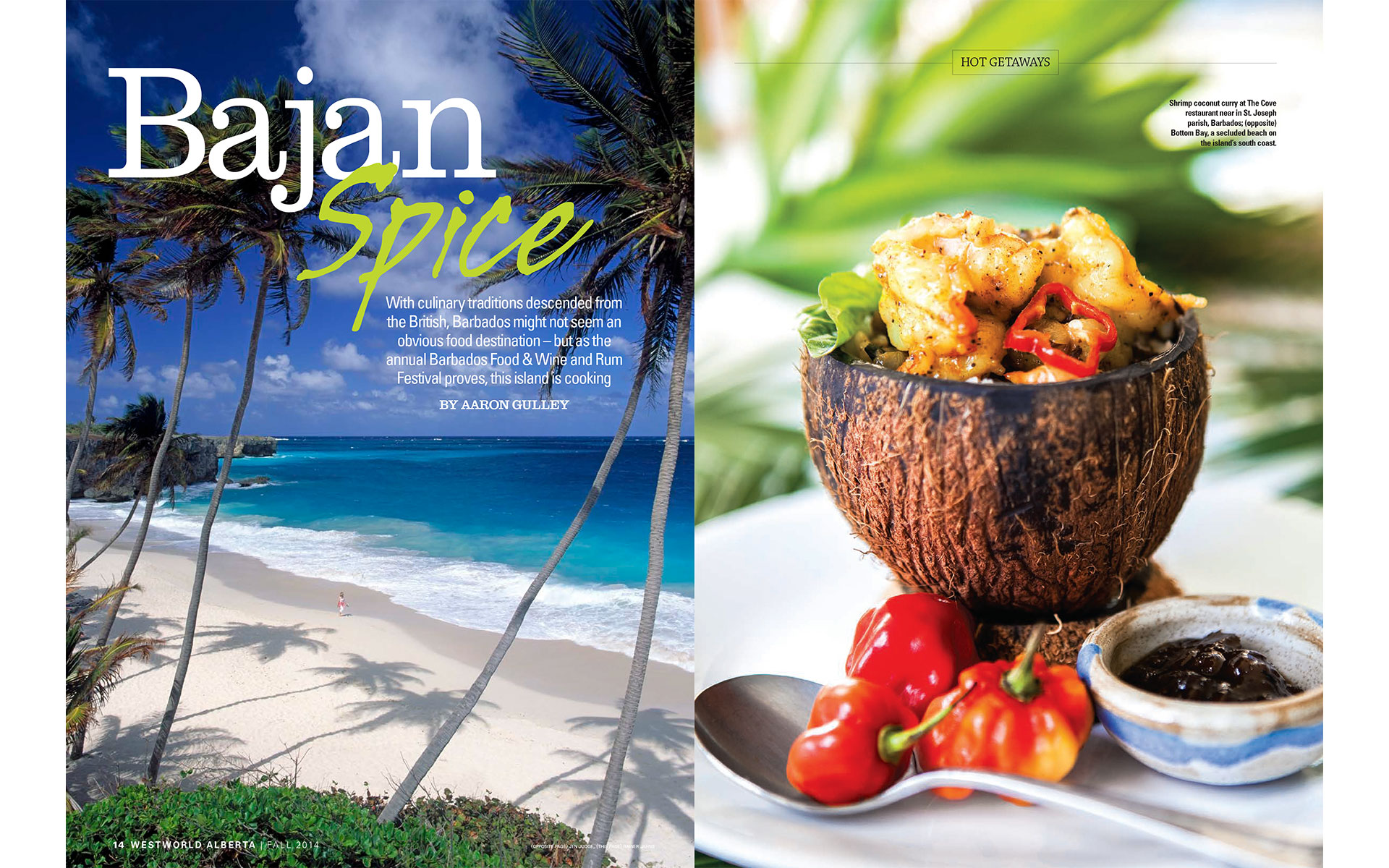 <p style="text-align: center;"><b><font color="2a2871">Bajan Spice, Westworld, Fall 2014</font></b>
</p>
With culinary traditions descended from the British, Barbados might not seem an obvious food destination--but as the Barbados Food & Wine and Rum Festival proves, this island is cooking.
<p style="text-align: center;"><a href="/users/AaronGulley18670/WW_Barbados_Fall15.pdf" onclick="window.open(this.href, '', 'resizable=no,status=no,location=no,toolbar=no,menubar=no,fullscreen=no,scrollbars=no,dependent=no,width=900'); return false;">Read the Story</a></p>
